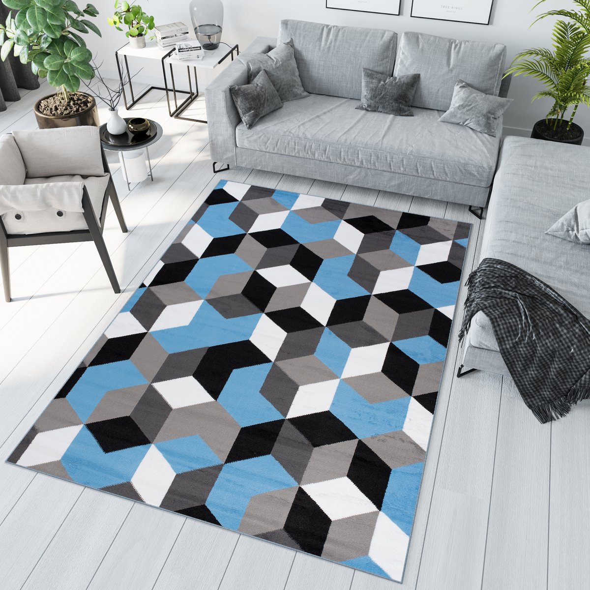 Tapiso Maya Vloerkleed Grijs Blauw Woonkamer Tapijten Maat- 80x150