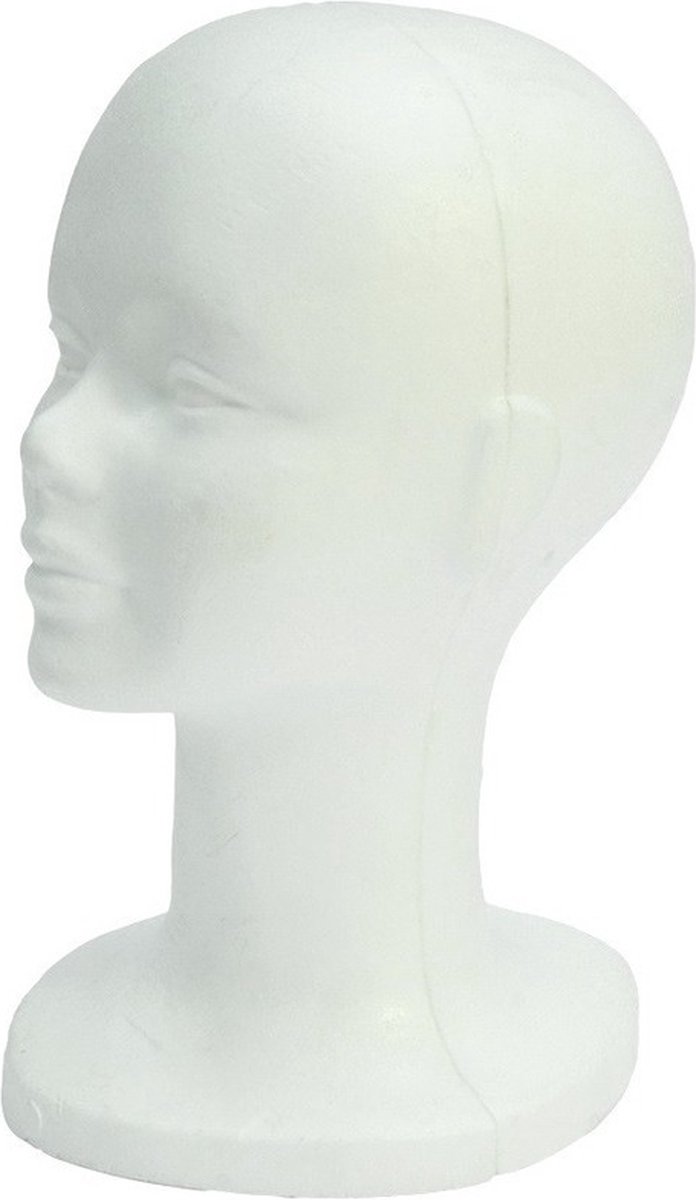Faram Party Paspop display etalage hoofd/mannequin - 4x - 30 cm - piepschuim - wit - voor hoeden/pruiken/accessoires — afbeelding 4