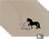 Placemat - Placemats kunststof - Quotes - Spreuken - Paarden - Hold your horses - 45x30 cm - 6 stuks - Hittebestendig - Anti-Slip - Onderlegger - Afneembaar