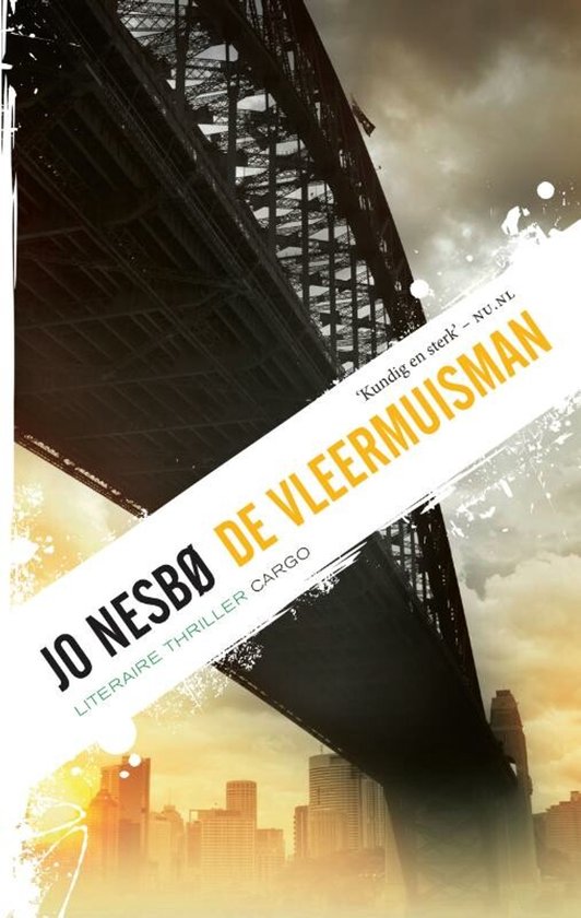 Boekcover met de tekst 'JO NESBØ DE VLEERMUISMAN' en een brug