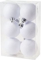 12x Witte kunststof kerstballen 6 cm - Glitter - Onbreekbare plastic kerstballen - Kerstboomversiering wit