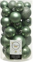 30x Boules de Noël en plastique vert sauge 4-5-6 cm - Mat / brillant / paillettes - Boules de Noël en plastique incassable - Décoration d' Décorations pour sapins de Noël vert sauge