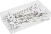 24x Kerststukje onderdelen witte stekers met open ster 6 cm - Kerststukje maken onderdelen