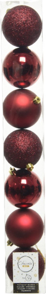 7x stuks kunststof kerstballen donkerrood (oxblood) 8 cm - Mix - Onbreekbare plastic kerstballen