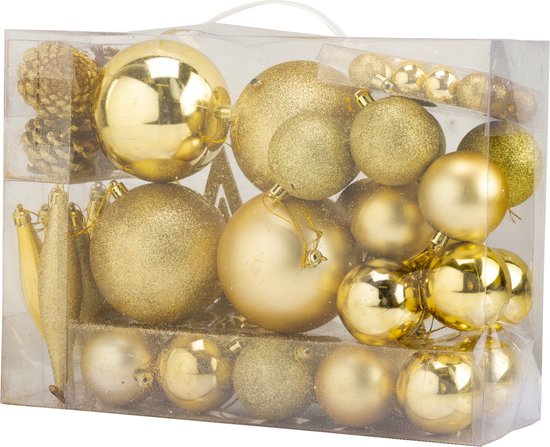 53x stuks kunststof kerstballen en kerstornamenten met ster piek goud mix - Kerstversiering/kerstboomversiering
