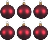 6x Donkerrode glazen kerstballen 6 cm - Mat/matte - Kerstboomversiering donkerrood