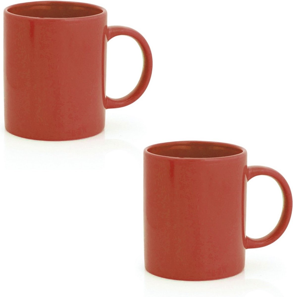 Bellatio Design Koffie mokken/bekers - 6x - keramiek - glans - met oor - rood - 370 ml