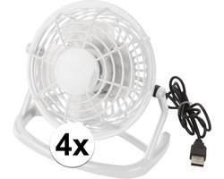 Mini bureau ventilator - 4x - USB - wit - 15 cm - verkoeling - tafelventilator
