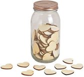 2x Glazen wenspotjes houten wenshartjes 17 cm -  Bruiloft decoratie - Huwelijk - Gastenboek