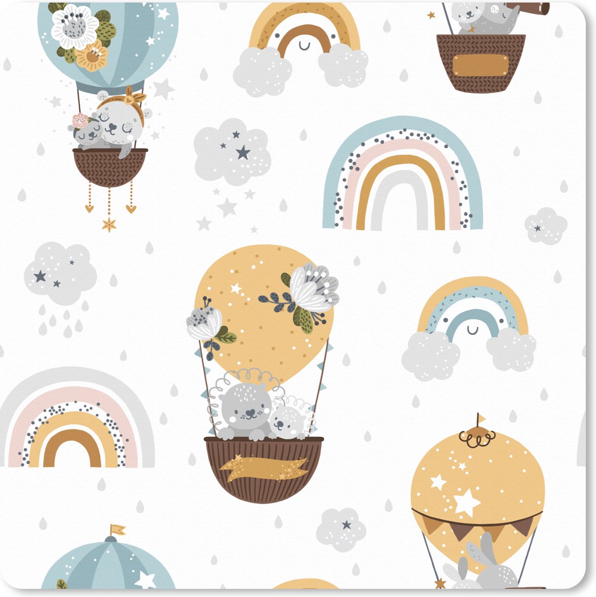 Muismat XXL 80x80 cm - Bureau onderlegger - Bureau mat Meisjes - Patronen - Luchtballon - Bureaumat - Gaming mousepad xl - Bureaulegger groot - Computer deskmat