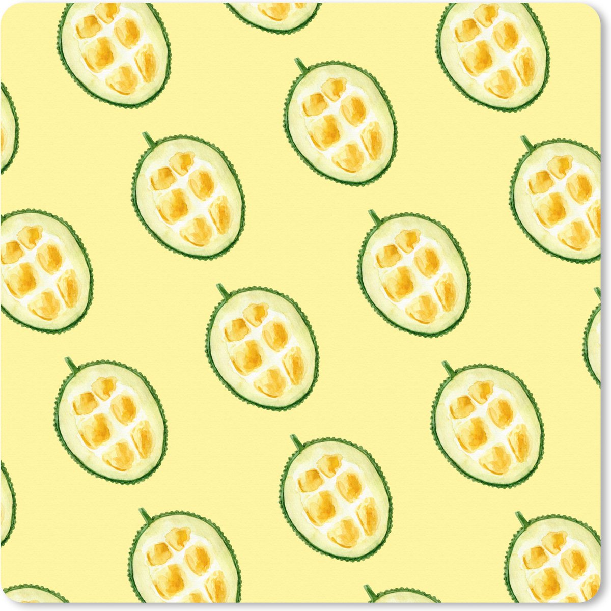 Muismat XXL 80x80 cm - Bureau onderlegger - Bureau mat Fruit - Sjablonen - Geel - Bureaumat - Gaming mousepad xl - Bureaulegger groot - Computer deskmat