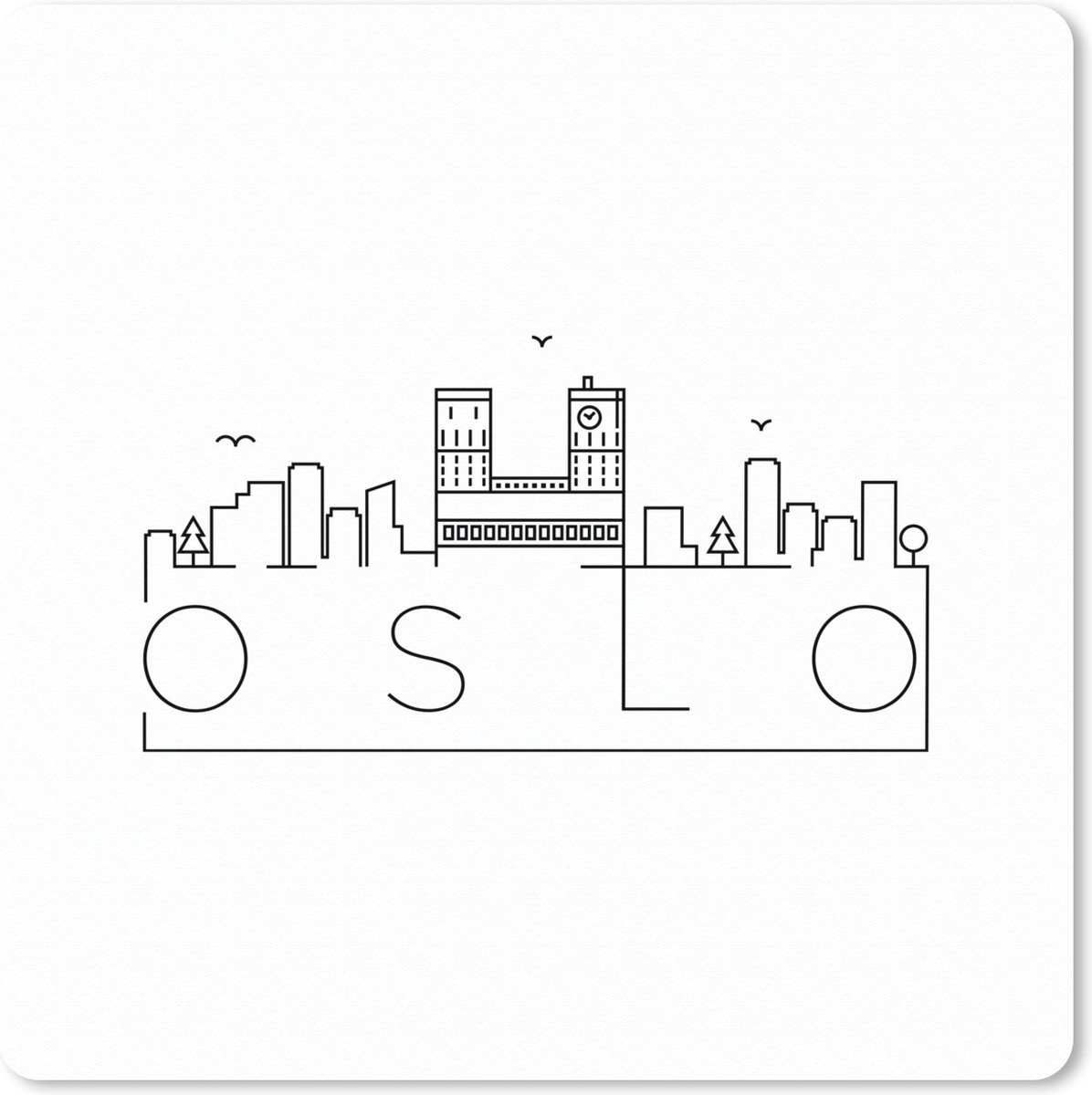 Muismat XXL 80x80 cm - Bureau onderlegger - Bureau mat Skyline "Oslo" met een witte achtergrond - Bureaumat - Gaming mousepad xl - Bureaulegger groot - Computer deskmat