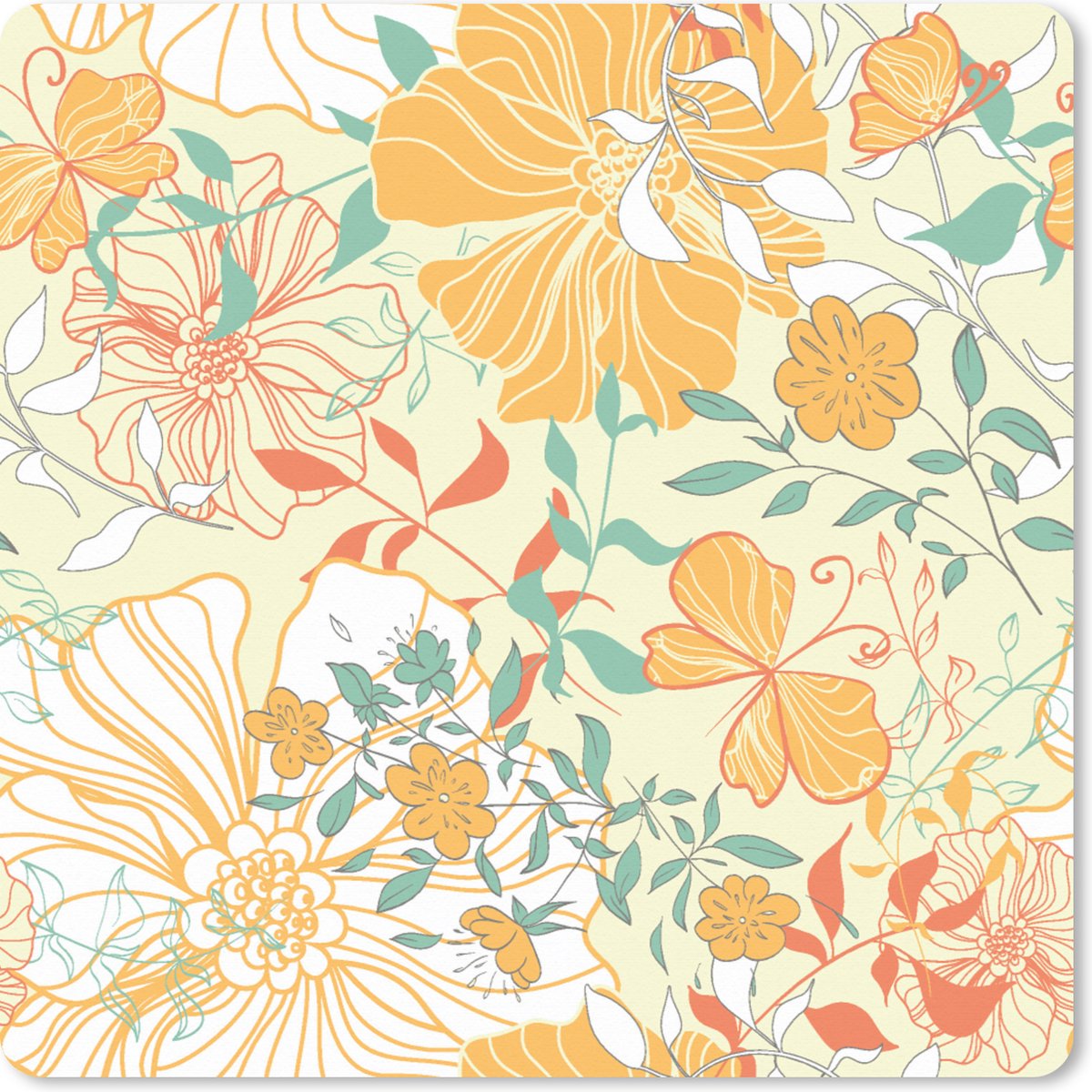 Muismat XXL 50x50 cm - Bureau onderlegger - Bureau mat Bloemen - Patronen - Vlinders - Bureaumat - Gaming mousepad xl - Bureaulegger groot - Computer deskmat