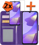 Hoesje Geschikt voor OPPO A16s Hoes Bookcase Flipcase Book Cover Met 2x Screenprotector - Hoes Geschikt voor OPPO A16s Hoesje Book Case - Paars