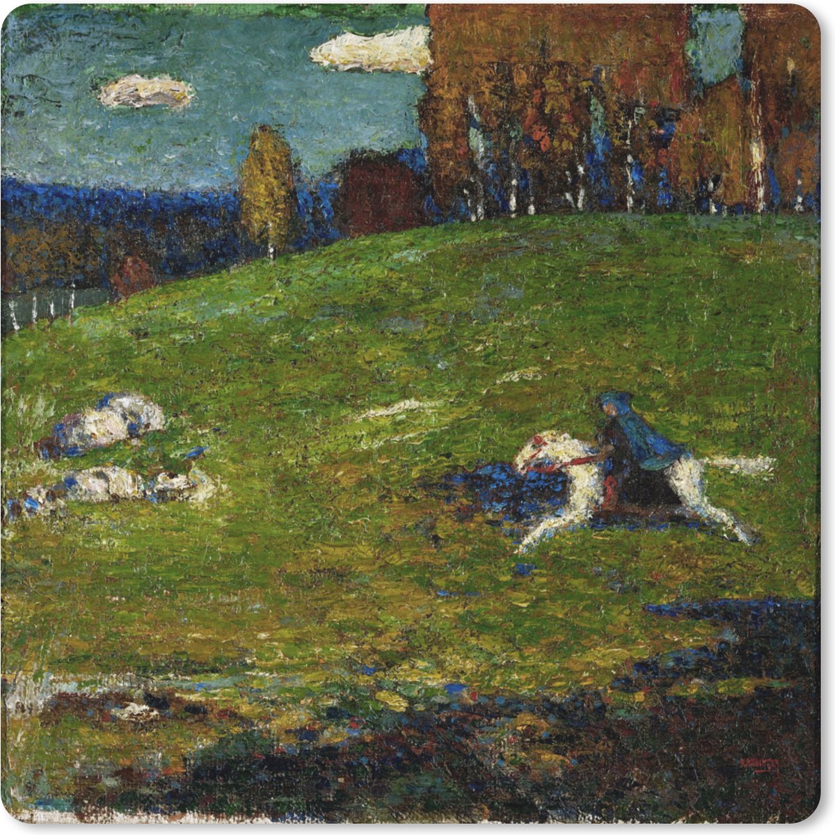 Muismat XXL 80x80 cm - Bureau onderlegger - Bureau mat De blauwe ruiter - schilderij van Wassily Kandinsky - Bureaumat - Gaming mousepad xl - Bureaulegger groot - Computer deskmat