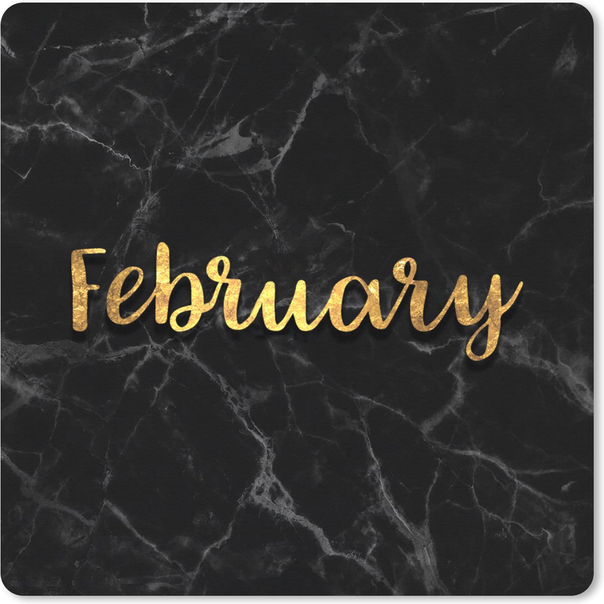 Muismat XXL 60x60 cm - Bureau onderlegger - Bureau mat Kalender - Februari - Goud - Marmer print - Bureaumat - Gaming mousepad xl - Bureaulegger groot - Computer deskmat