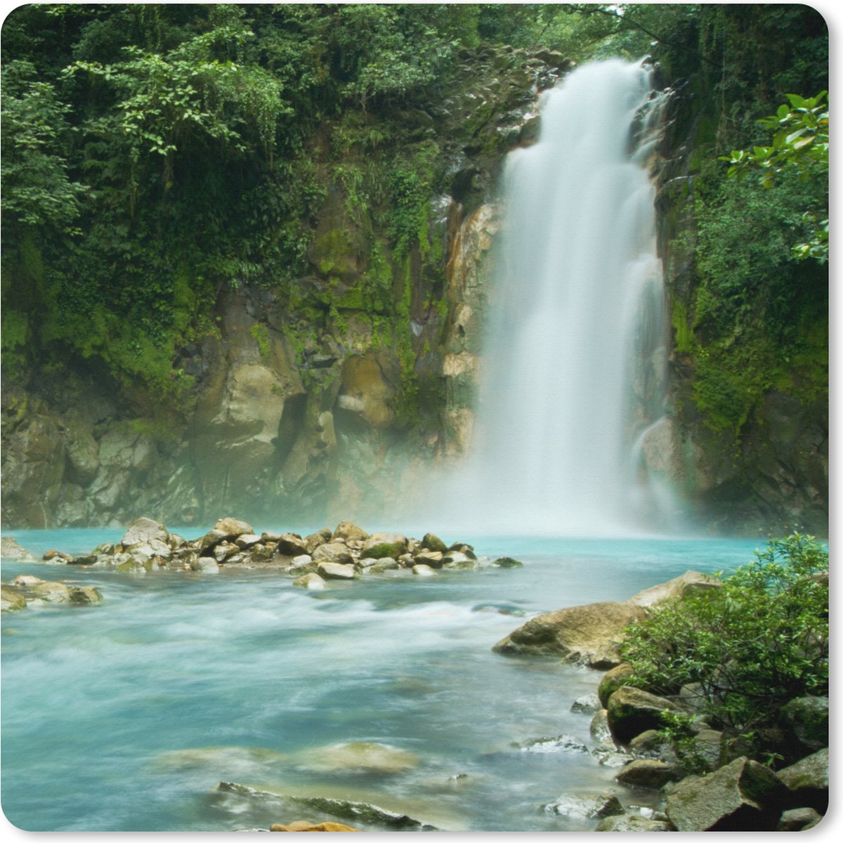 Muismat XXL 50x50 cm - Bureau onderlegger - Bureau mat Jungle - Natuur - Waterval - Bureaumat - Gaming mousepad xl - Bureaulegger groot - Computer deskmat