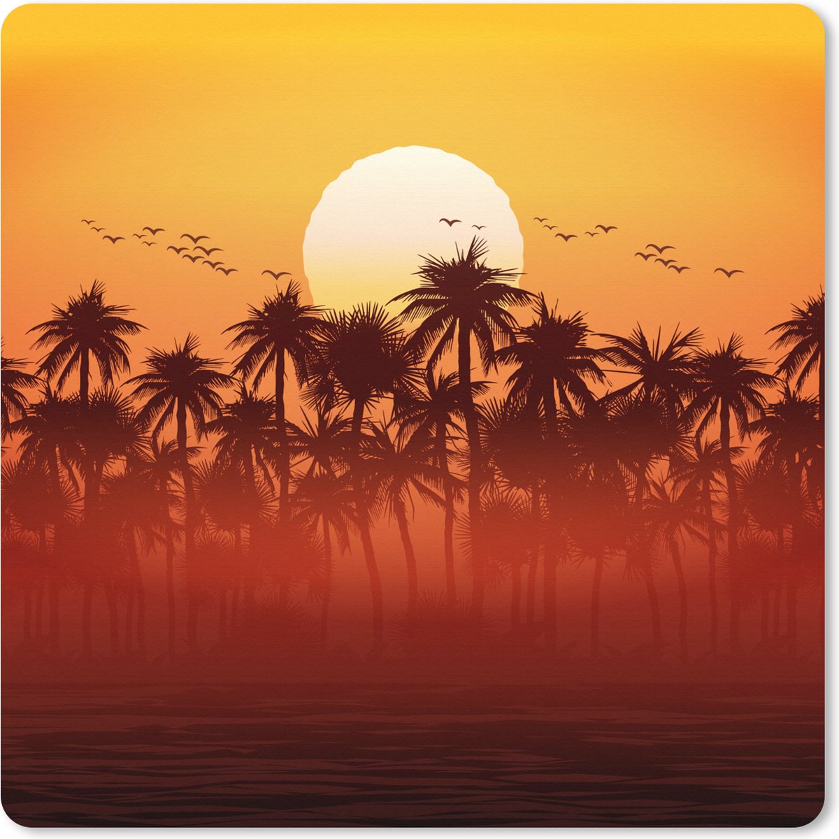 Muismat XXL 50x50 cm - Bureau onderlegger - Bureau mat zon - Palmboom - Vogel - Bureaumat - Gaming mousepad xl - Bureaulegger groot - Computer deskmat