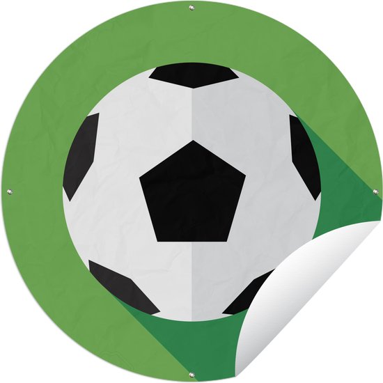 Tuincirkel Een illustratie van een voetbal op een groene achtergrond - Jongens - Meisjes - Kinderen - 60x60 cm - Ronde Tuinposter - Buiten