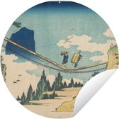 Tuincirkel Hangbrug op de grens van Hida en Etchu - schilderij van Katshushika Hokusai - 150x150 cm - Ronde Tuinposter - Buiten