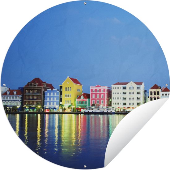 Tuincirkel Curaçao - Skyline - Willemstad - 60x60 cm - Ronde Tuinposter - Buiten