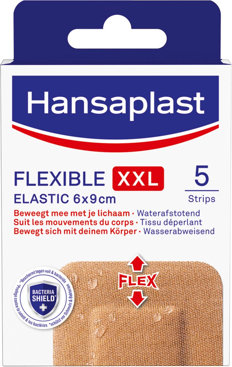 Goedkoopste Hansaplast Flexible Elastic XXL Pleisters - Wondpleisters - Wondverzorging - Grote Pleisters - Eilandpleister 6x9 cm - 5 Stuks