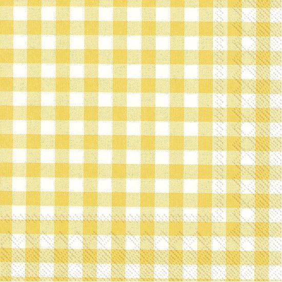 Ihr Servetten Vichy Karo - 60x stuks - 3-laags - - geel/wit geblokt - 33 x 33 cm - Lente/Pasen