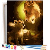 Lion avec louveteau - Peinture par numéro 50x40cm avec cadre en bois