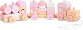 Navaris houten speelgoedtrein voor kinderen - Trein van hout met 20 blokken - Voor jongens en meisjes van 18 maanden en ouder - Roze