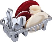 Klein Toys speelkeuken-afwasrek - past bij de Miele- of Bosch-speelkeuken - incl. inschuifrails, bestekset, eetservies en koffieservies - grijs rood