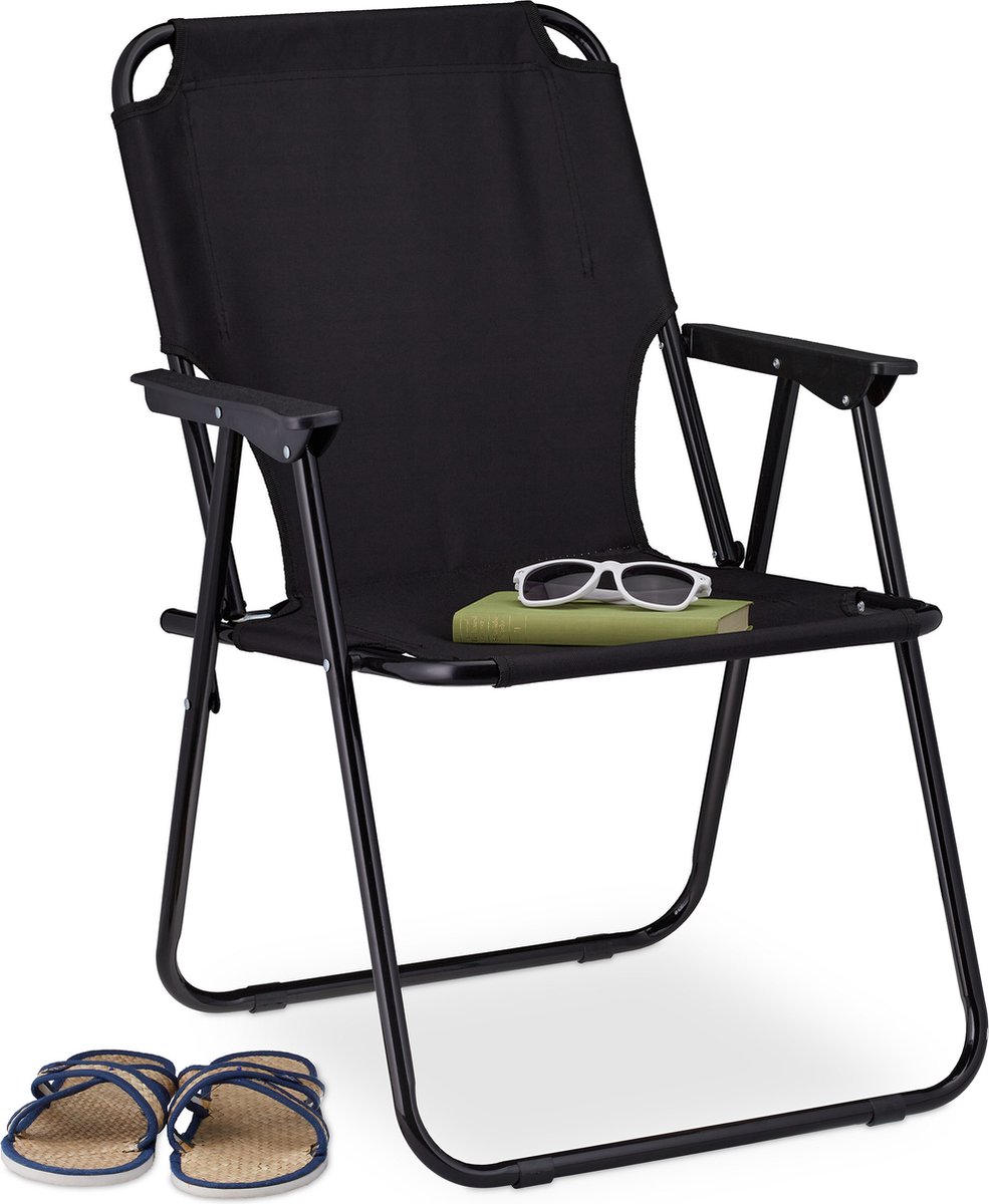 Relaxdays campingstoel - klapstoel camping - strandstoel - inklapbare tuinstoel - balkon - zwart