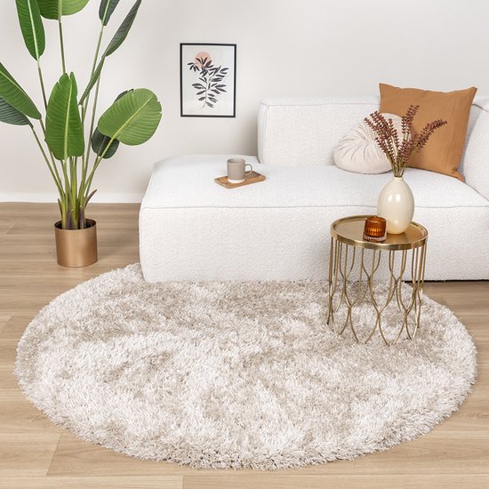 Tapijtenloods Basic Rond Shaggy vloerkleed Lichtgrijs Hoogpolig- 160 CM ROND - Muratap