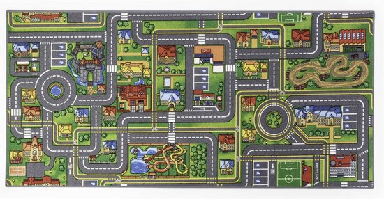 Kids 3D City Traffic Car Road Tapijt, Cartoon Tapijt voor Woonkamer Slaapkamer Speelmatten Jongens Kamer Nachtkastje Lounge Vloermat Kinderen Speelkamer Speelmat (Color : A, Size : 60 * 90CM