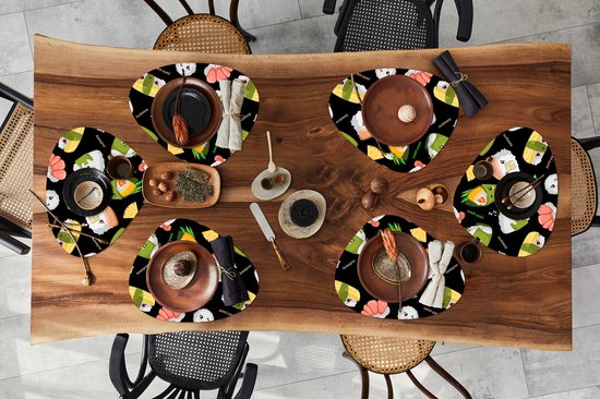 Placemat organisch - Placemats organic - Onderleggers - Kawaii - Sushi - Patronen - 6 stuks