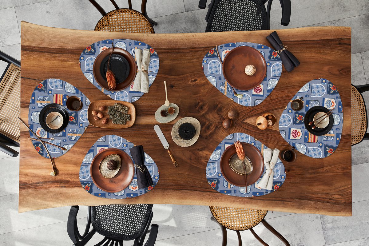 Placemat organisch - Placemats organic - Onderleggers - Broek - Denim - Patch - Patronen - 6 stuks