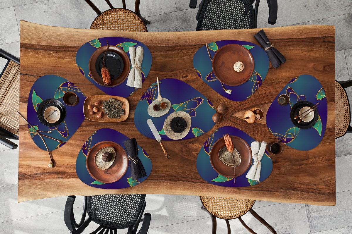 Placemat organisch - Placemats organic - Onderleggers - Patronen - Vis - Koi - 10 stuks