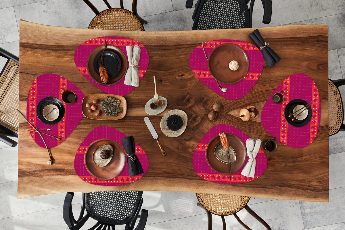 Placemat organisch - Placemats organic - Onderleggers - Olifant - Design - Roze - 6 stuks