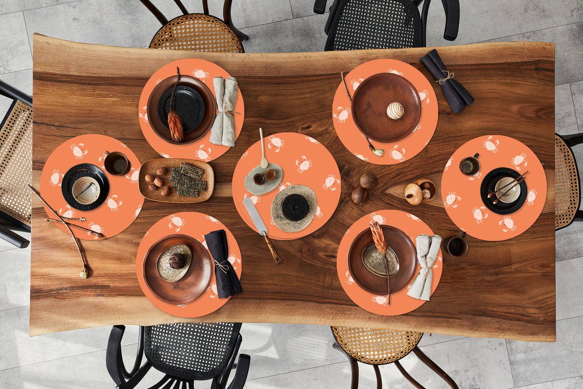 Ronde placemats - Onderlegger - Placemats rond - Patronen - Strand - Krab - 8 stuks