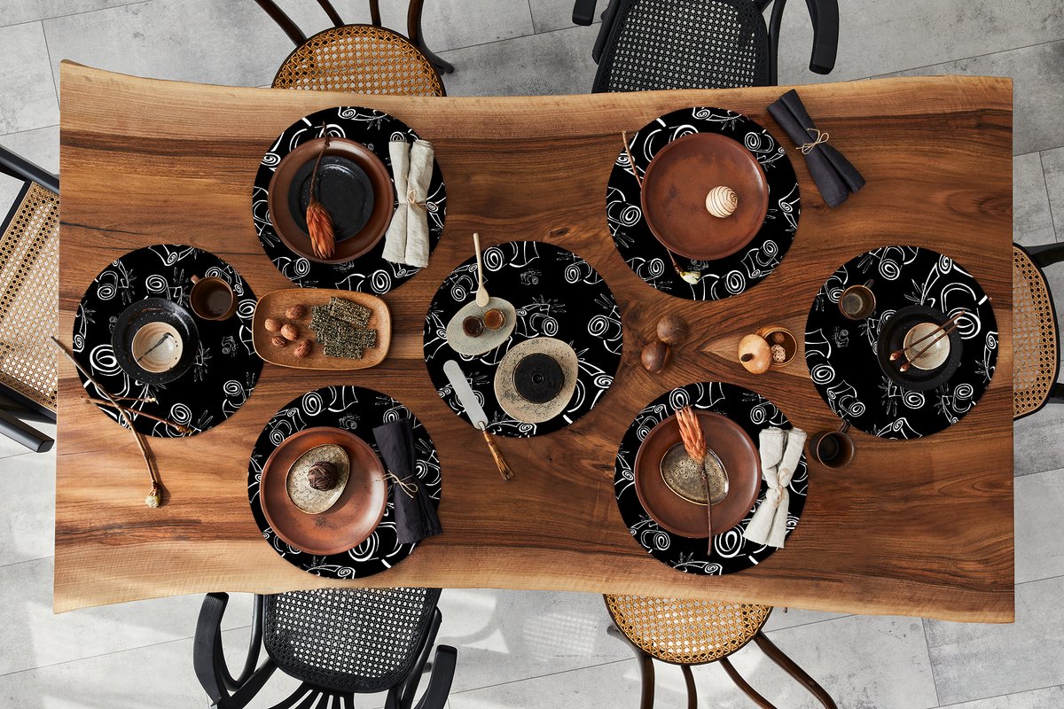 Ronde placemats - Onderlegger - Placemats rond - Camera - Patronen - Zwart Wit - 8 stuks