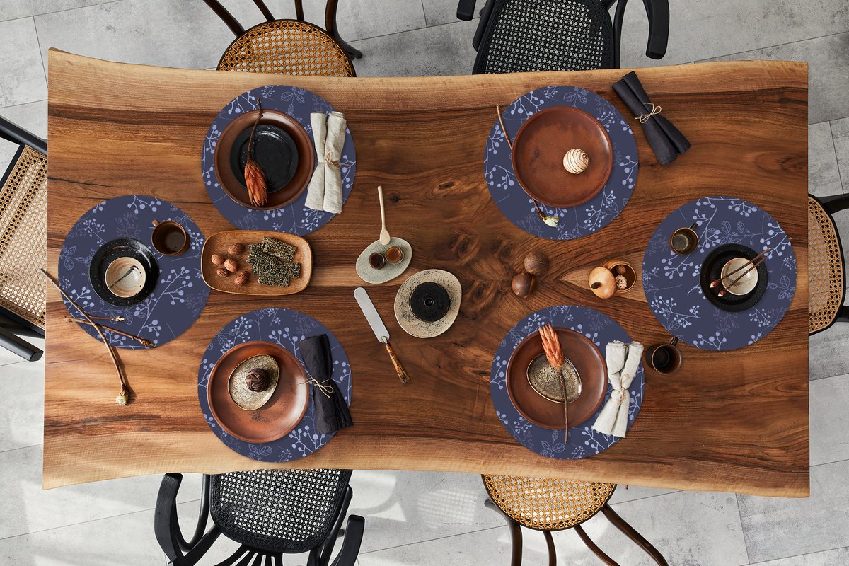 Ronde placemats - Onderlegger - Placemats rond - Tak - Bloesem - Patronen - 6 stuks