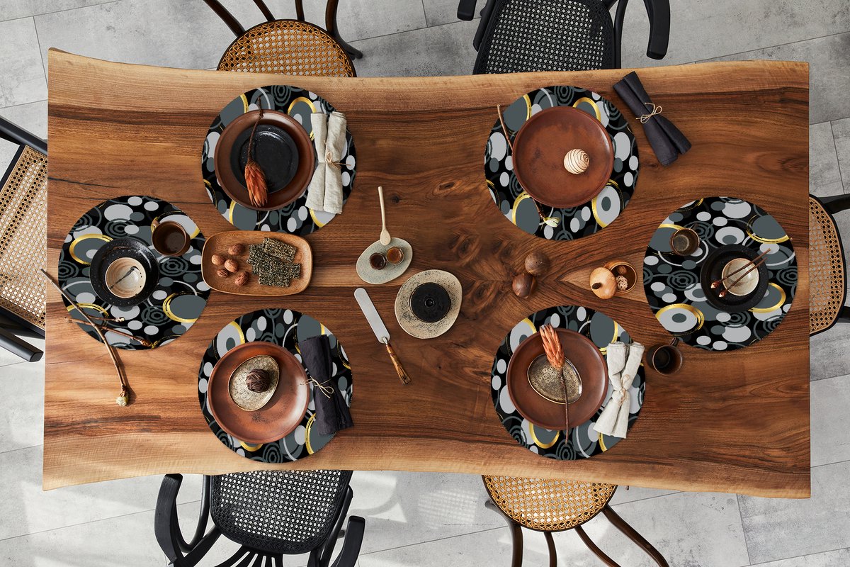Ronde placemats - Onderlegger - Placemats rond - Goud - Cirkel - Patronen - 6 stuks
