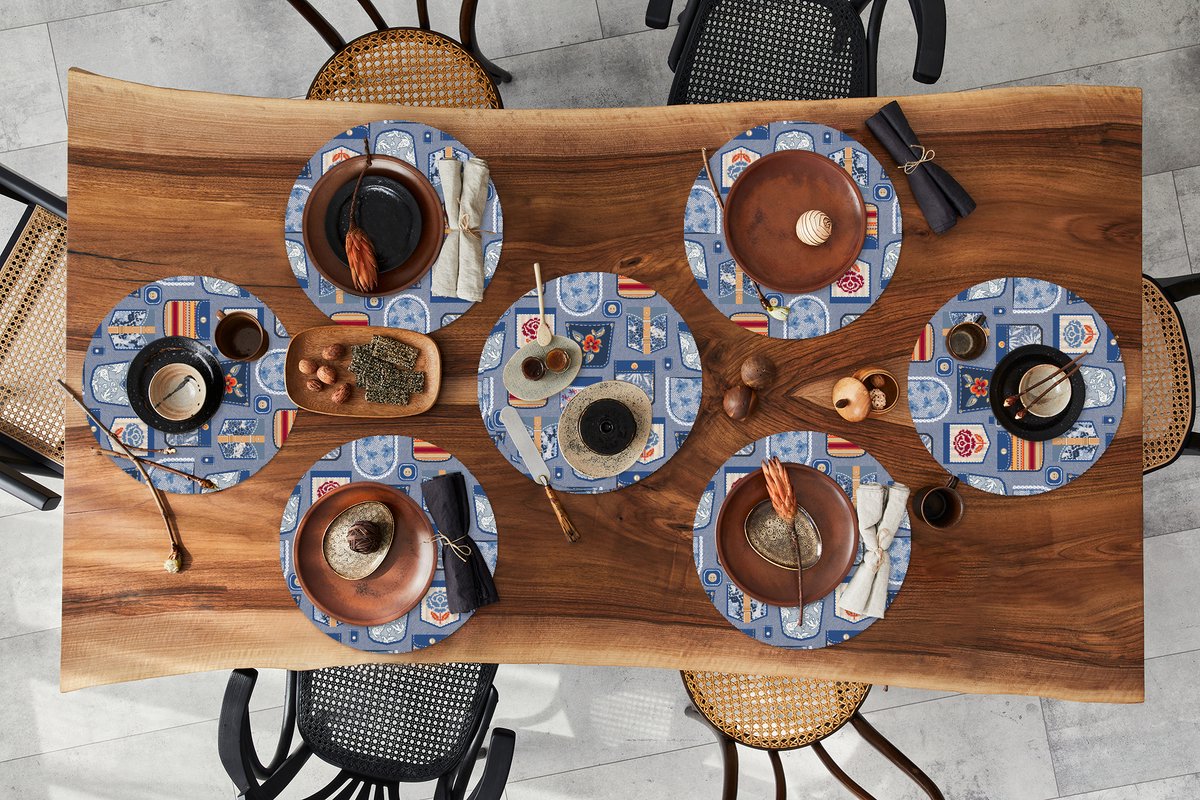 Ronde placemats - Onderlegger - Placemats rond - Broek - Denim - Patch - Patronen - 8 stuks
