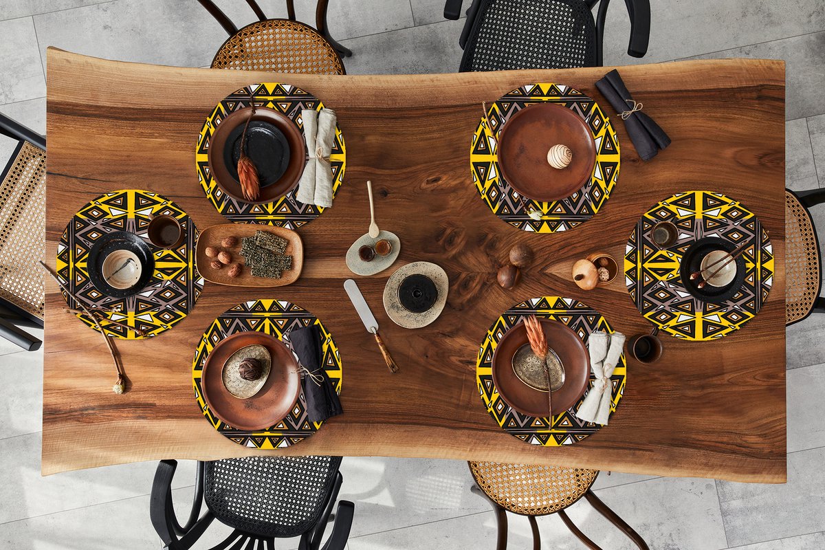 Ronde placemats - Onderlegger - Placemats rond - Afrika - Geometrie - Patronen - 6 stuks