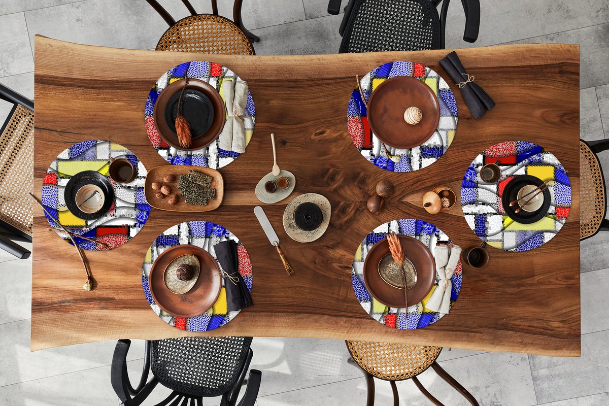 Ronde placemats - Onderlegger - Placemats rond - Mondriaan - Kubisme - Kunst - Patronen - 6 stuks