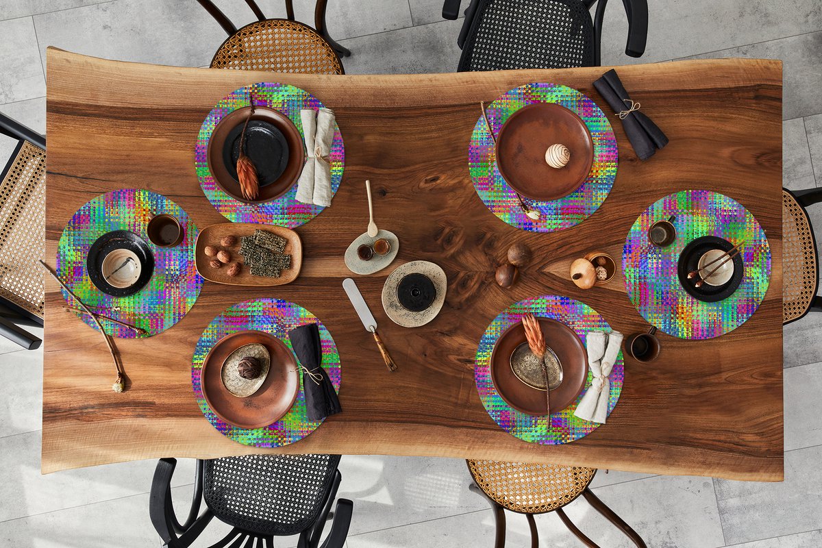Ronde placemats - Onderlegger - Placemats rond - Psychedelic - Patronen - Regenboog - 6 stuks
