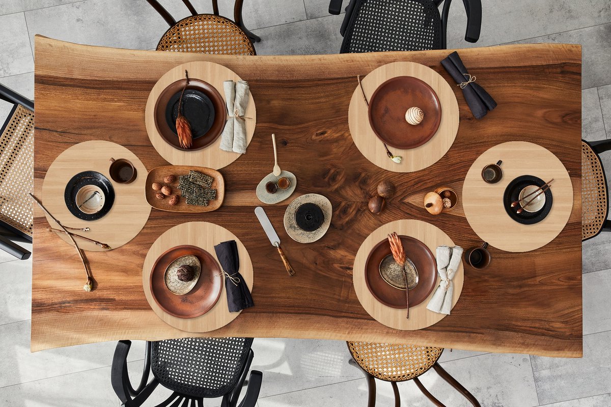 Ronde placemats - Onderlegger - Placemats rond - Naturel - Hout - Plank - Patronen - 6 stuks