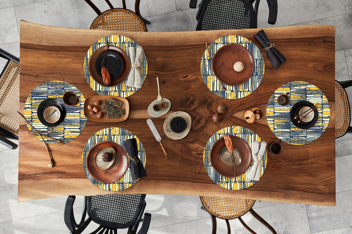 Ronde placemats - Onderlegger - Placemats rond - Sixties - Patronen - Geel - Rock - 6 stuks