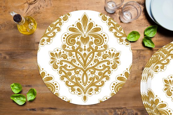 Sets de table ronds - Dessous de verre - Napperons ronds - Vintage - Fleurs - Or - Motifs - 10 pièces