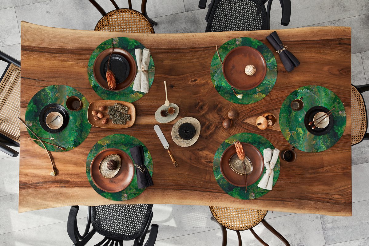 Ronde placemats - Onderlegger - Placemats rond - Patronen - Abstract - Verf - Groen - 6 stuks