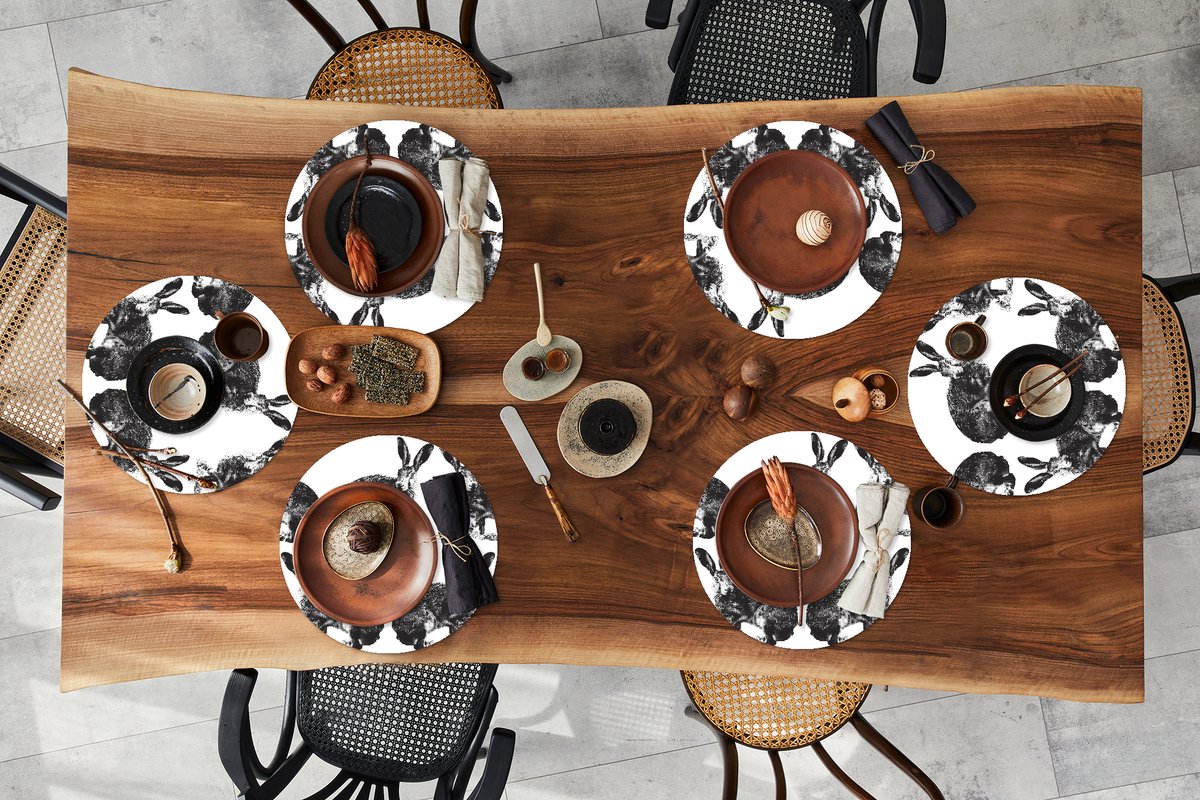 Ronde placemats - Onderlegger - Placemats rond - Vintage - Design - Konijn - Dieren - 6 stuks